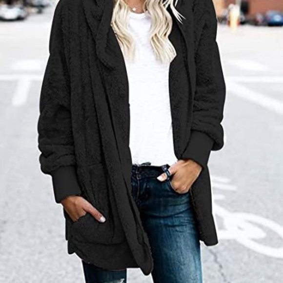 Soft Fuzzy Fleece Hooded Cardigan Sweater M *NEW* - Picture 3 of 4